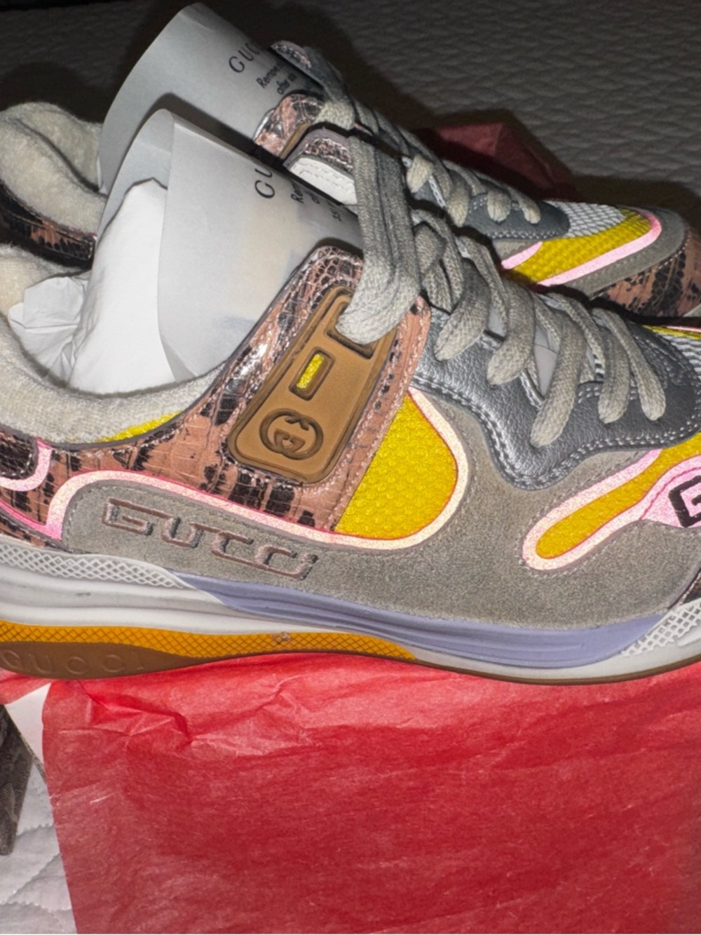 Gucci Women’s  Ultrapace Pink Tejus Printed Sneakers Size 36.5 (Worn Once) - Picture 3 of 11